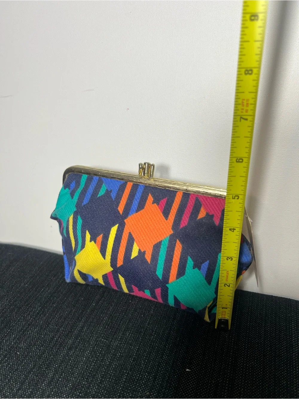 Vintage 80s Trina NWT Kiss Lock Cosmetic Bag Retro 80s Geometric Print